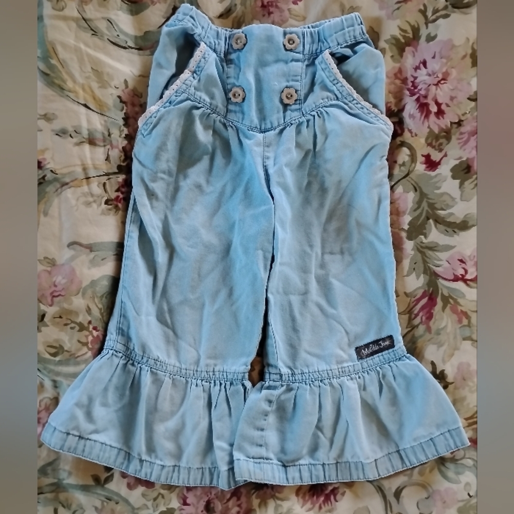 Matilda Jane Ruffle Pants Capri Chambray Blue Cotton 4 Girl Pull On Play Clothes